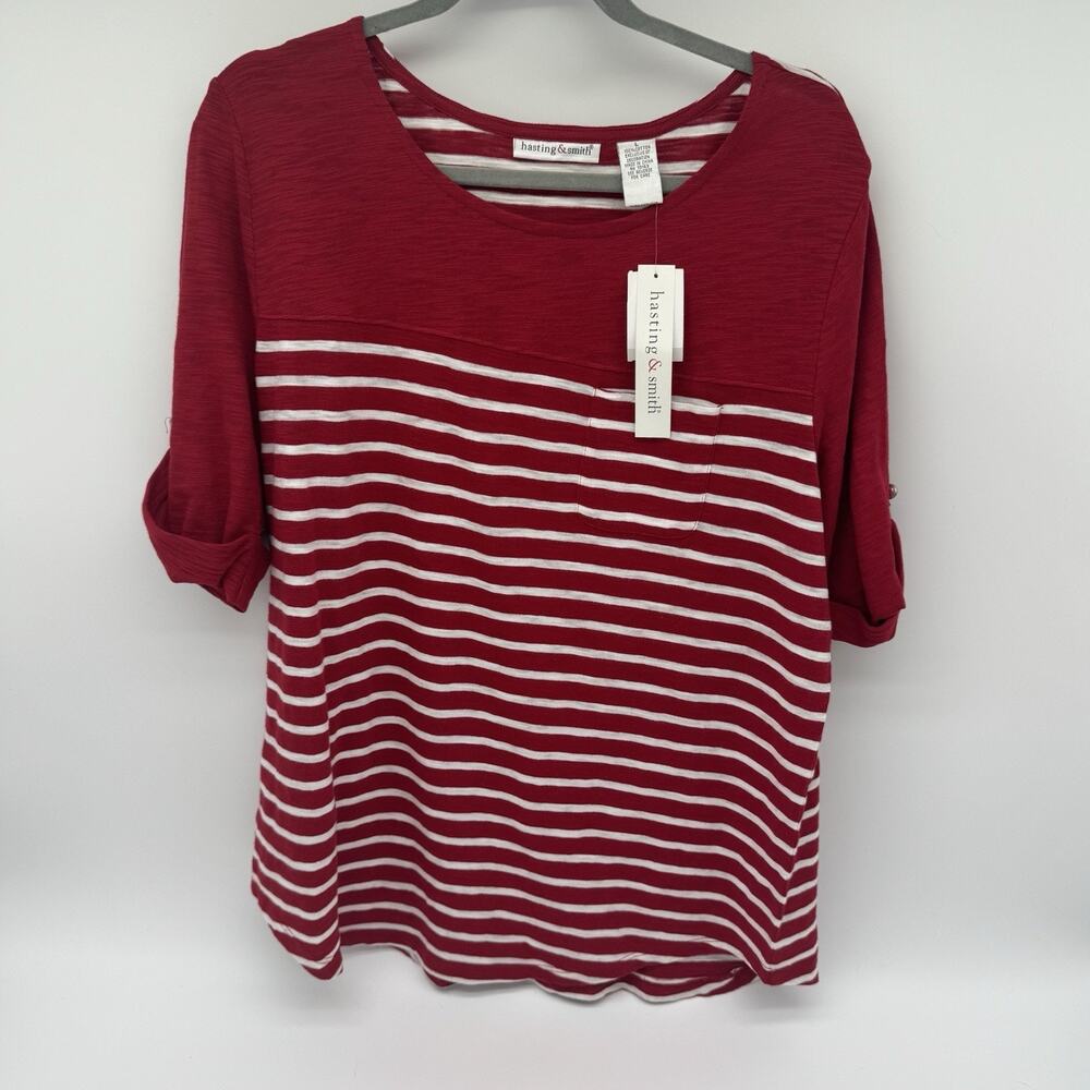 Woman’s Hastings & Smith NWT Large Red Striped Short Sleeve Top